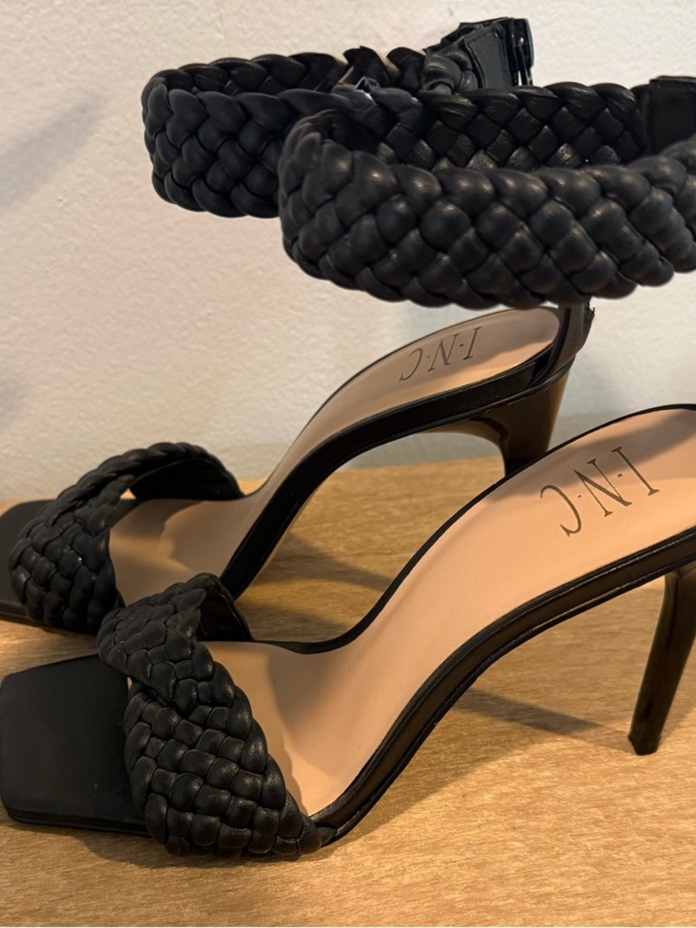 INC International Concepts Black Braided Ankle-Strap High Heel Sandals